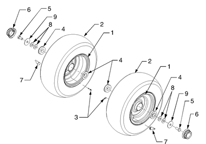 Front Wheels Diagram and Parts List for GT3100 14A671010-14B671710 Cub Cadet Lawn Tractor